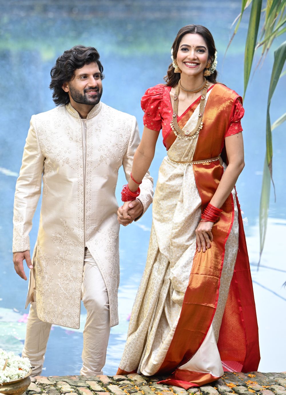 Off-White and Red Kanchipuram Silk Saree - A Timeless Classic