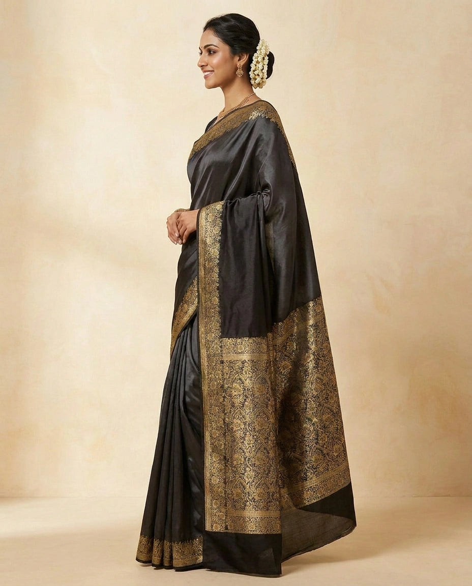 Silk Katan Banarasi Saree with Woven Hem - Rangoli India