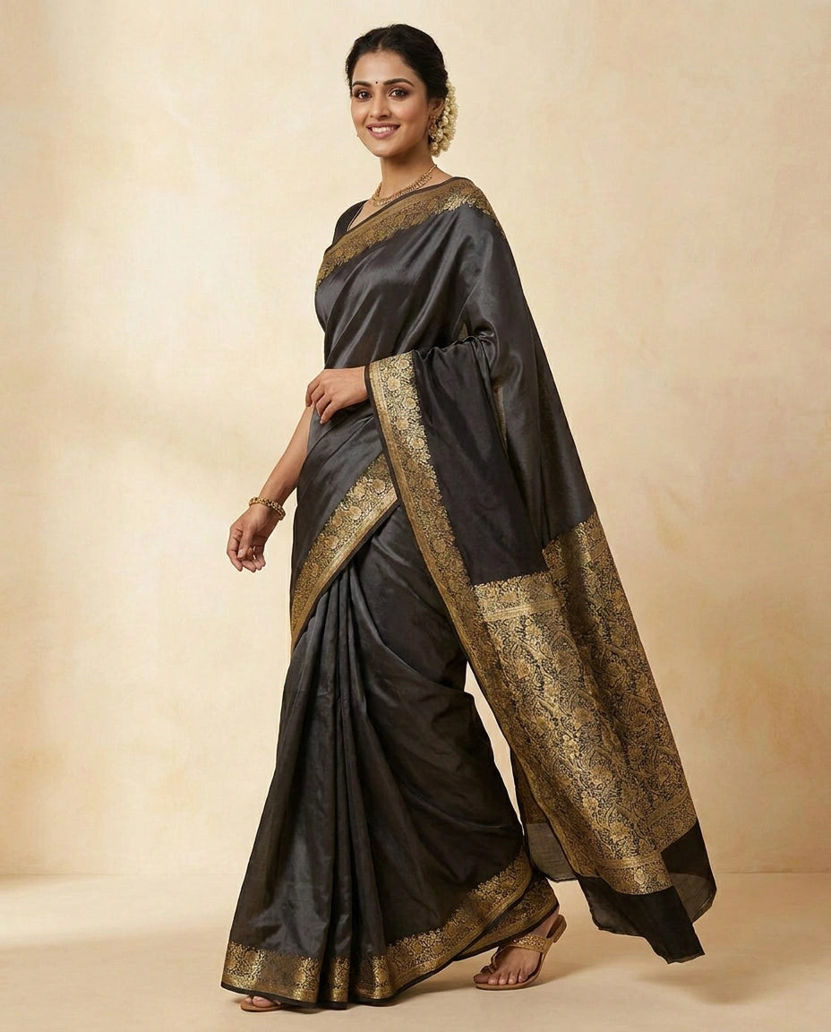 Silk Katan Banarasi Saree with Woven Hem - Rangoli India