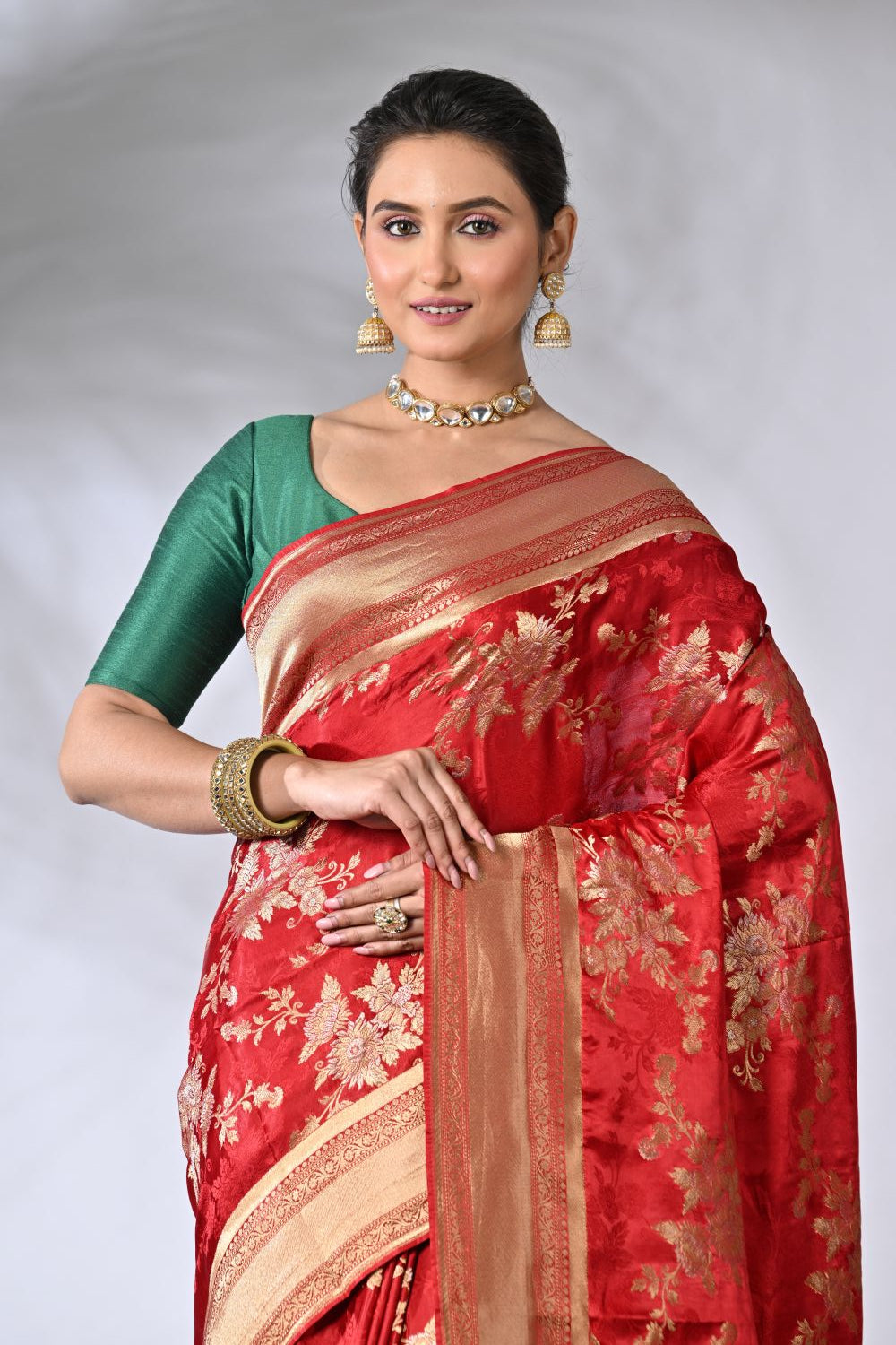 Red  Banarasi Katan Opara Silk Mashru Silk Saree