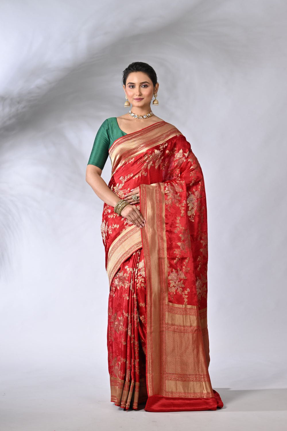 Red  Banarasi Katan Opara Silk Mashru Silk Saree