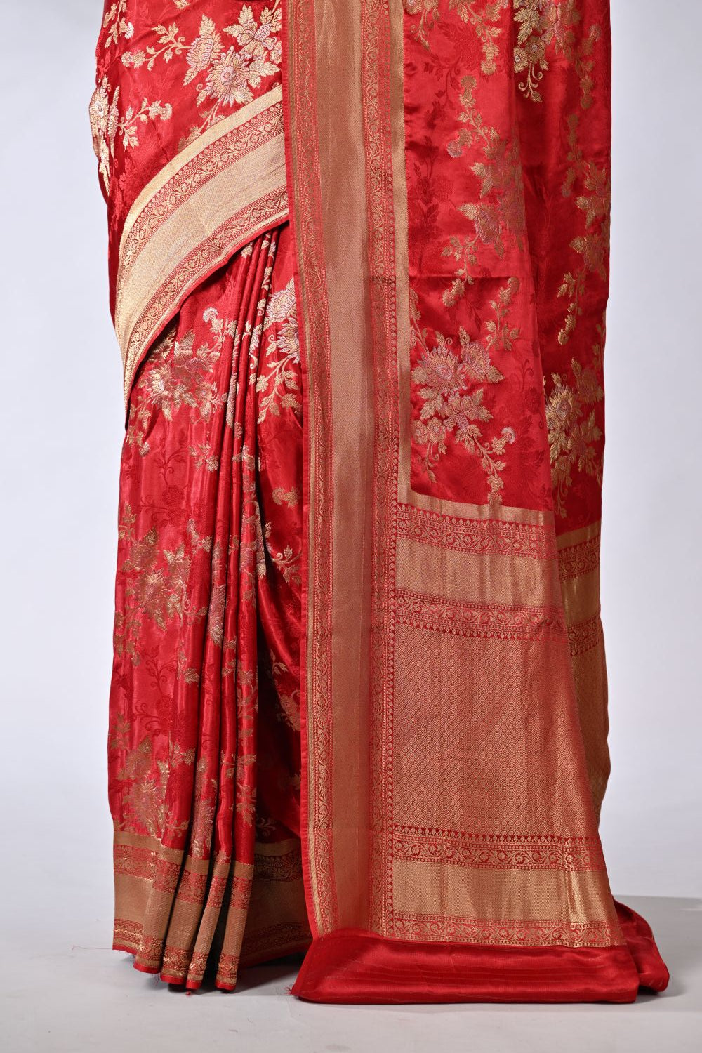 Red  Banarasi Katan Opara Silk Mashru Silk Saree