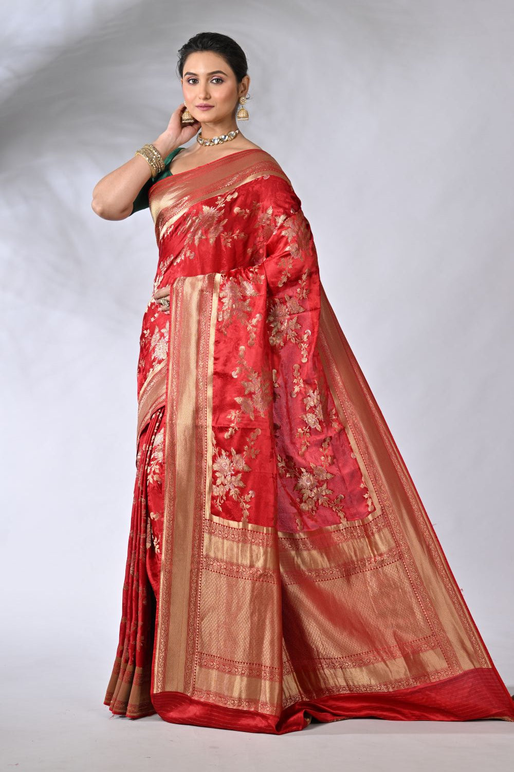 Red  Banarasi Katan Opara Silk Mashru Silk Saree