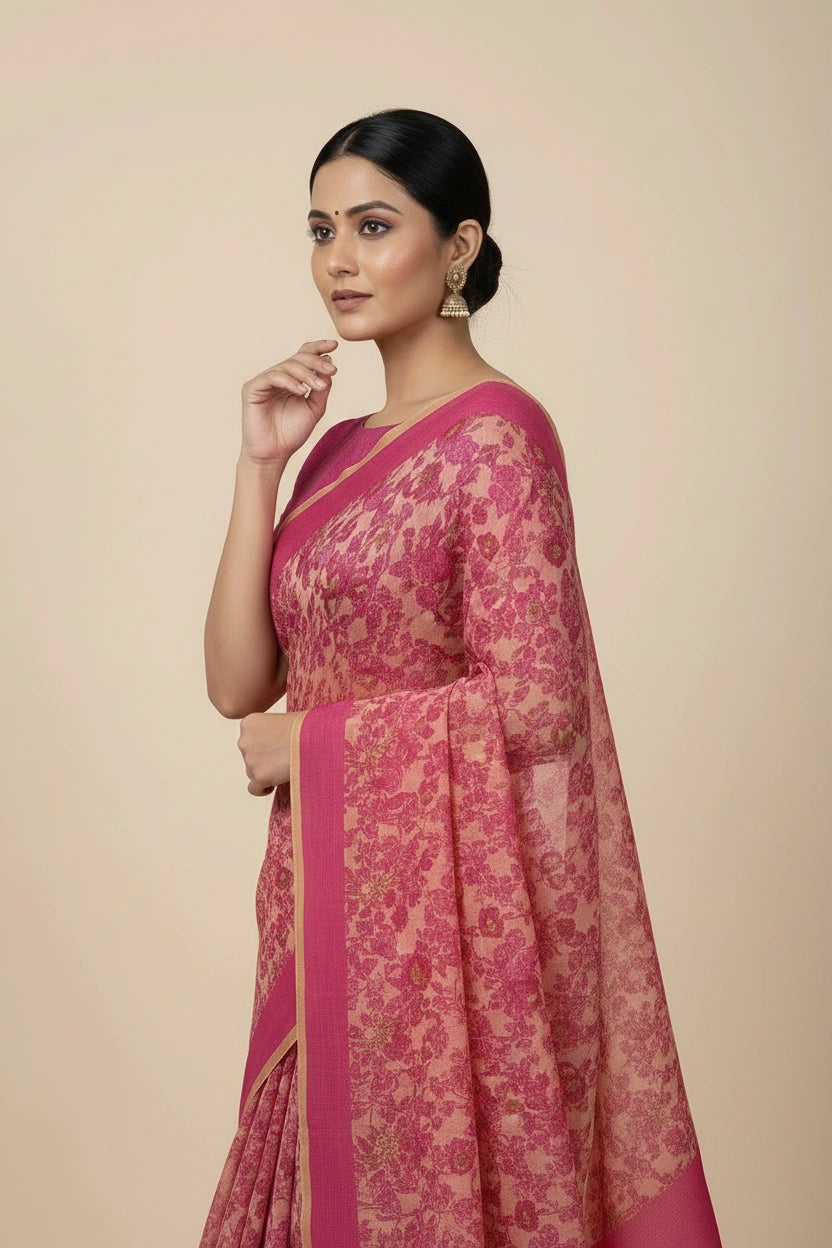 Everyday Lightweight Chiffon Printed Saree - polyester Indian ethnic wear by Rangoli