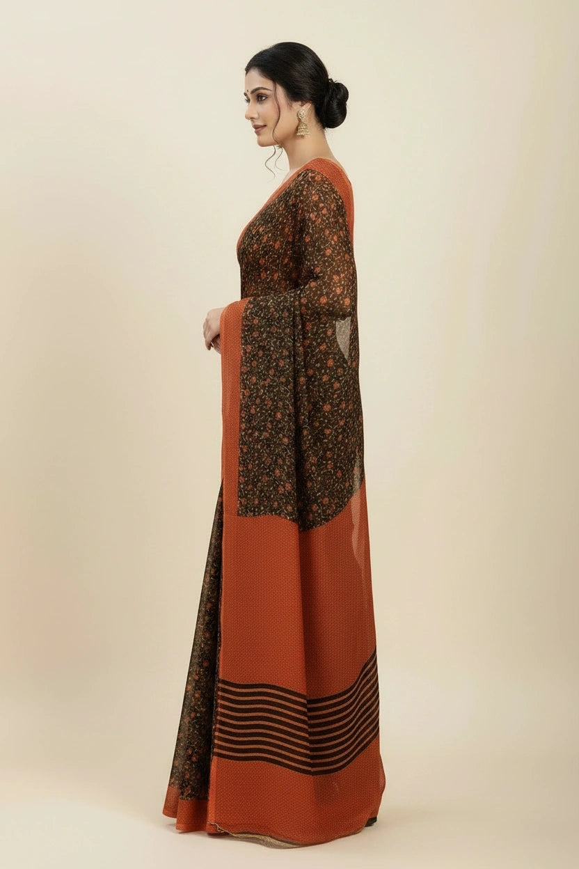 Everyday Lightweight Chiffon Printed Saree - mesh; polyester Indian ethnic wear by Rangoli