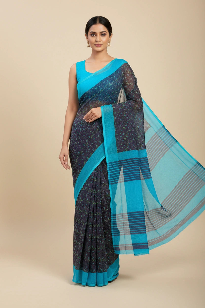 Everyday Lightweight Chiffon Printed Saree - mesh; polyester Indian ethnic wear by Rangoli