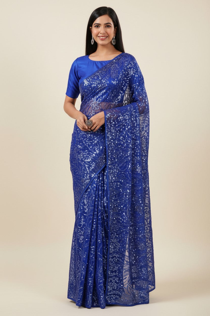 Designer Embroidered Net Embroidered Saree - Red | Rangoli