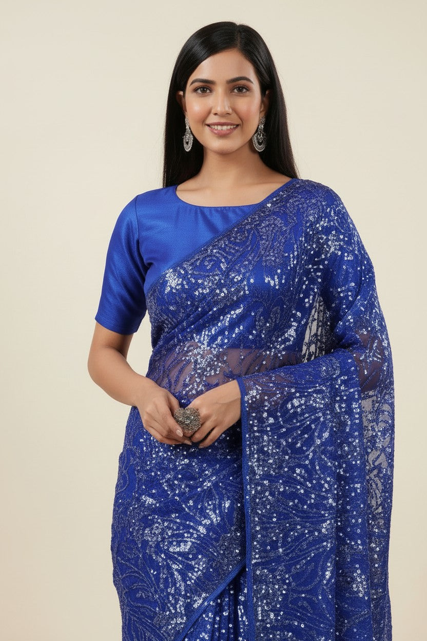 Designer Embroidered Net Embroidered Saree - Chiku | Rangoli