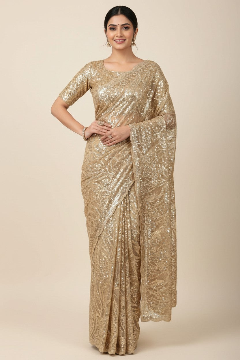 Designer Embroidered Net Embroidered Saree - Mauve | Rangoli