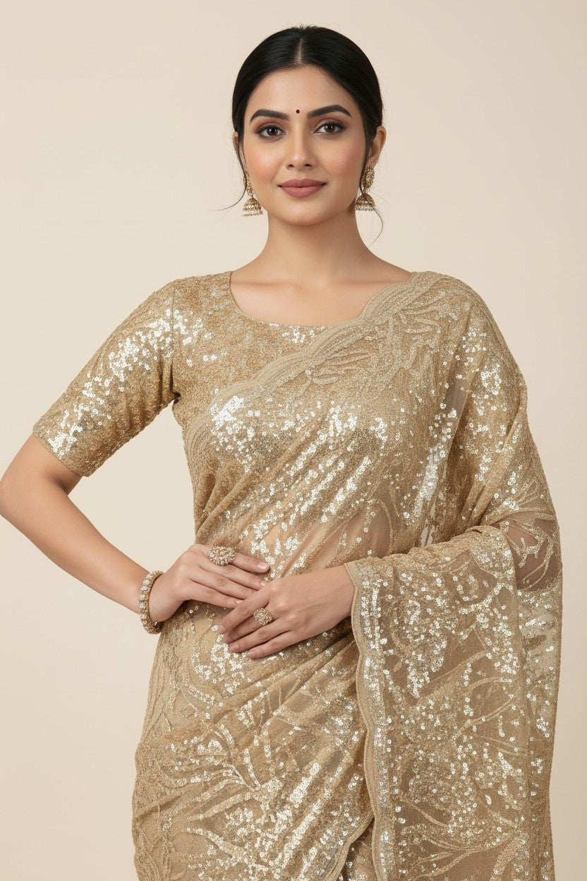 Designer Embroidered Net Embroidered Saree - Pink | Rangoli