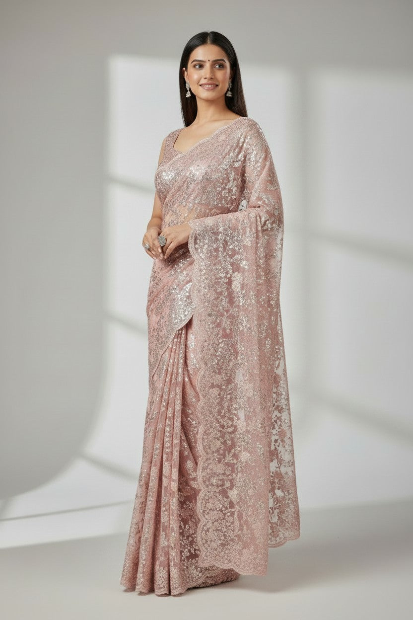Premium Embroidered Saree with Designer Blouse - Sky Blue | Rangoli