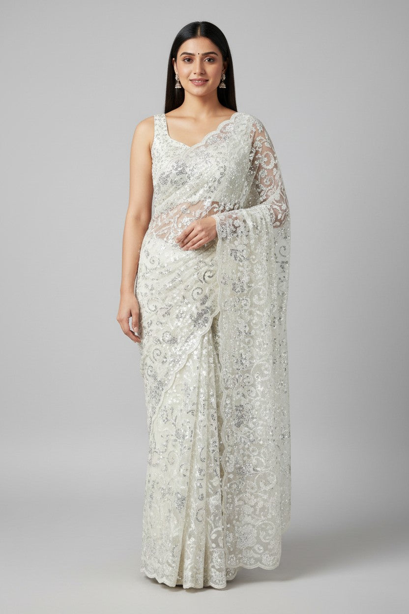 Premium Embroidered Saree with Designer Blouse - Mauve | Rangoli