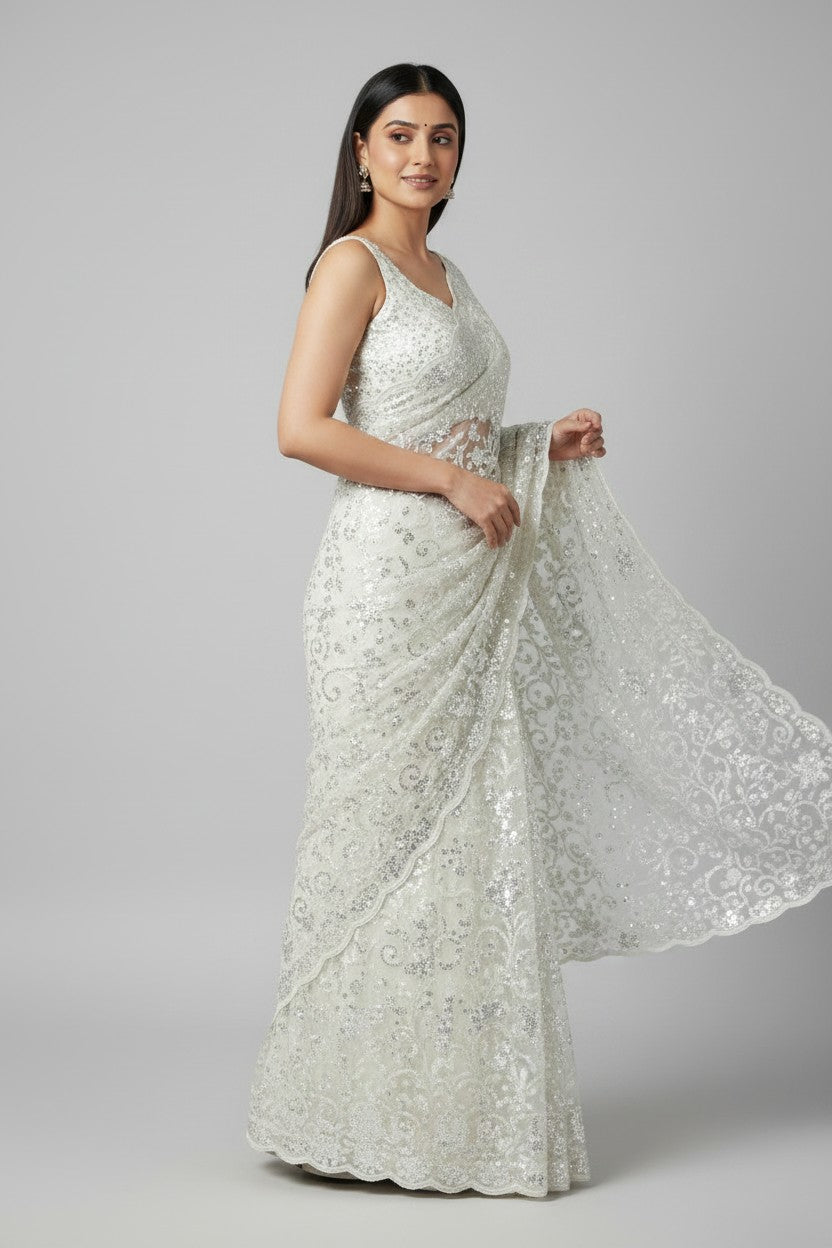 Embroidered Saree with Designer Blouse