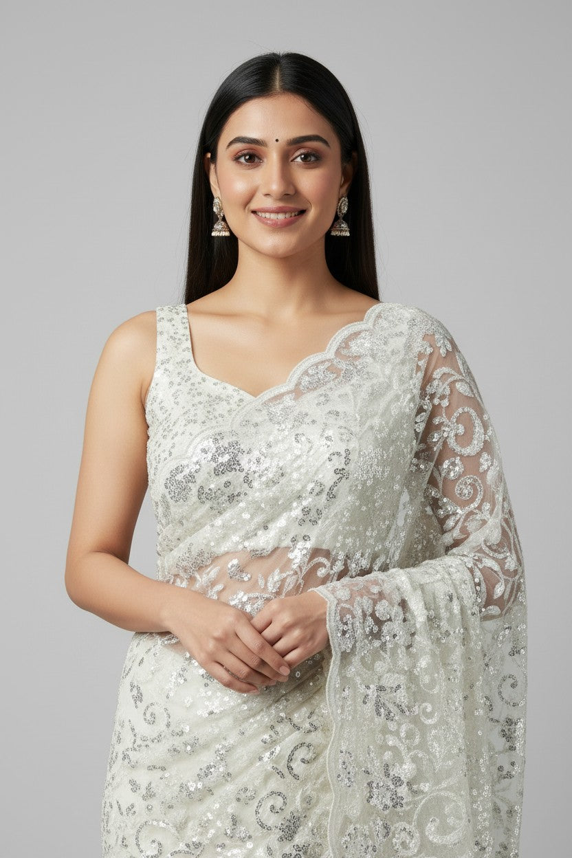 Embroidered Saree with Designer Blouse