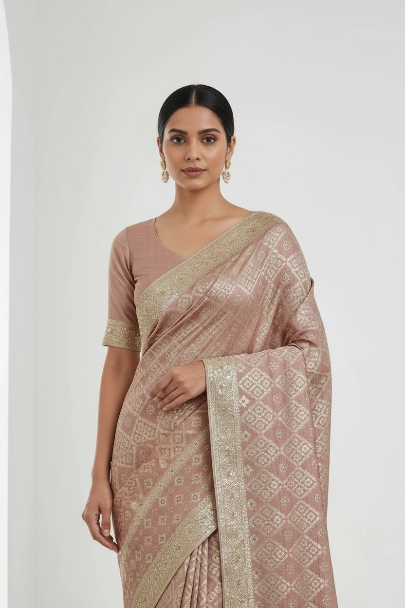 Organza Embroidered Saree with Thread Work for Sangeet Wear