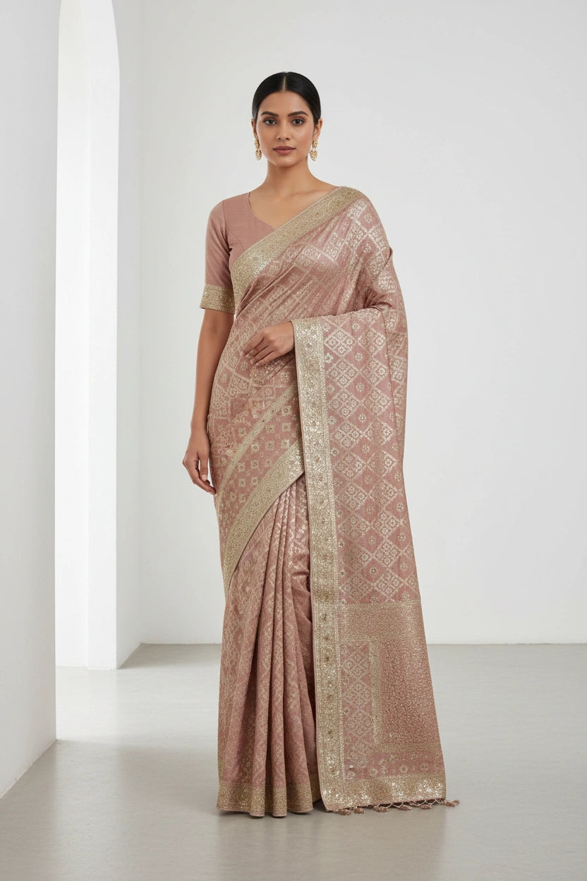 Organza Embroidered Saree with Thread Work for Sangeet Wear