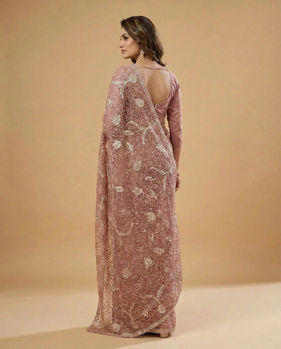 Tissue Silk Saree with Heavy Zari Embroidery Pallu Design view 2