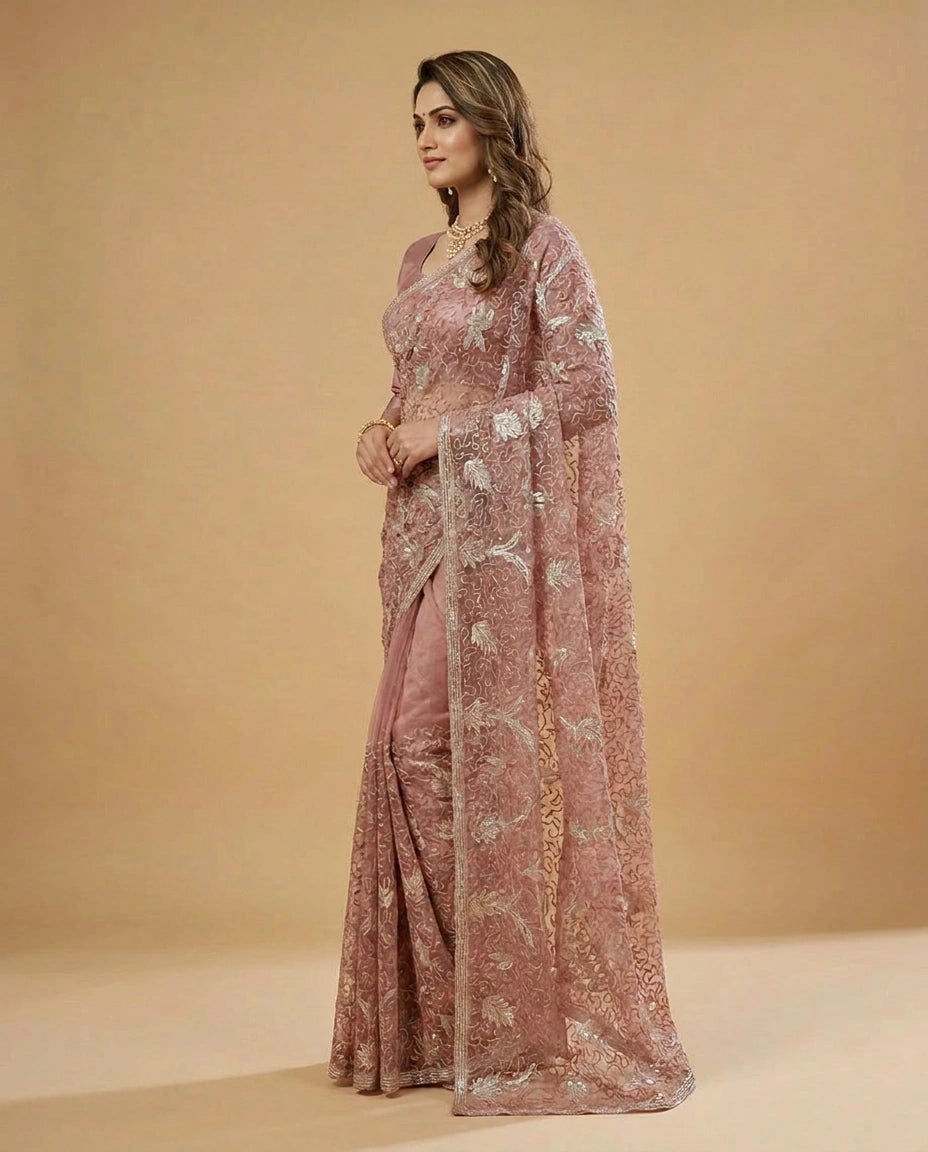 Tissue Silk Saree with Heavy Zari Embroidery Pallu Design view 3