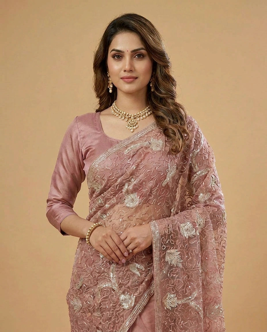 Tissue Silk Saree with Heavy Zari Embroidery Pallu Design view 4
