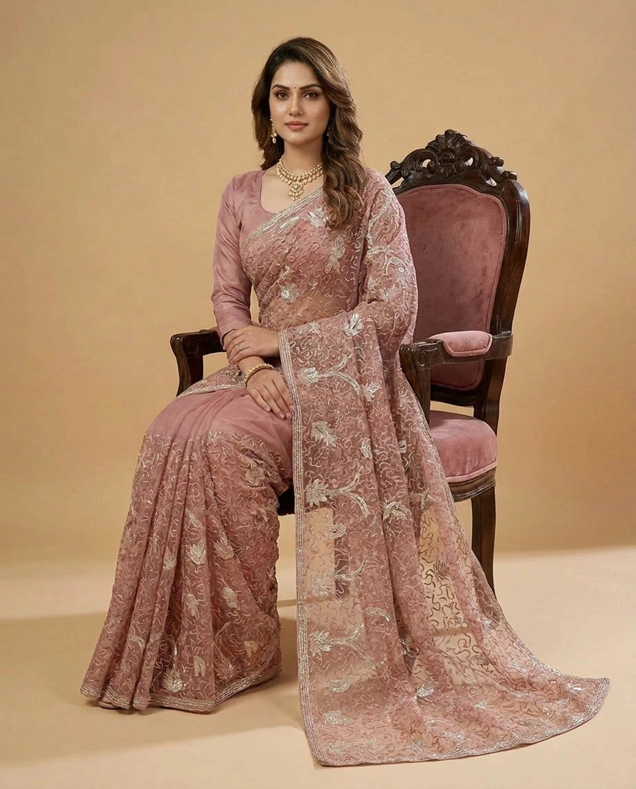 Tissue Silk Saree with Heavy Zari Embroidery Pallu Design view 5