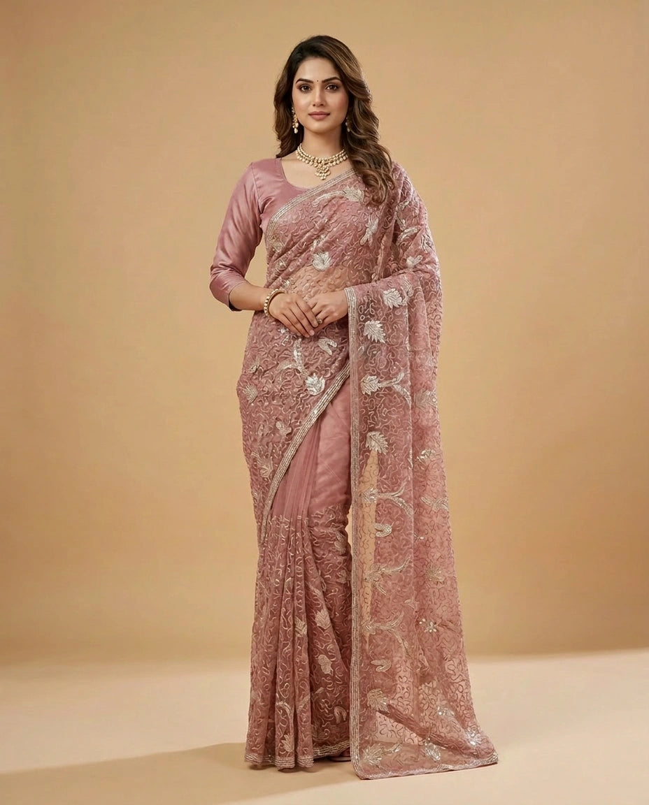 Pista Green Tissue Silk Saree with Heavy Zari Embroidery Pallu Design