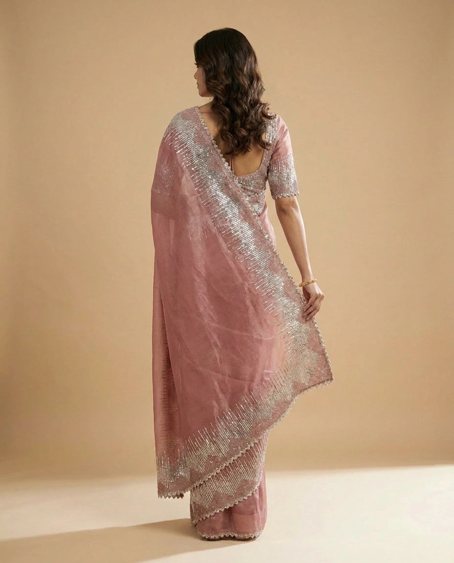 Tissue Saree with Intricate Zari and Resham Embroidery Work view 2