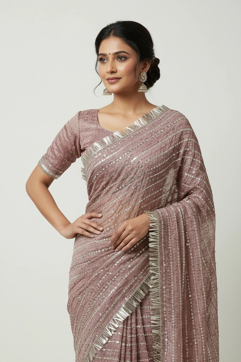 Handcrafted Tissue Embroidery Saree - Tissue Indian ethnic wear by Rangoli