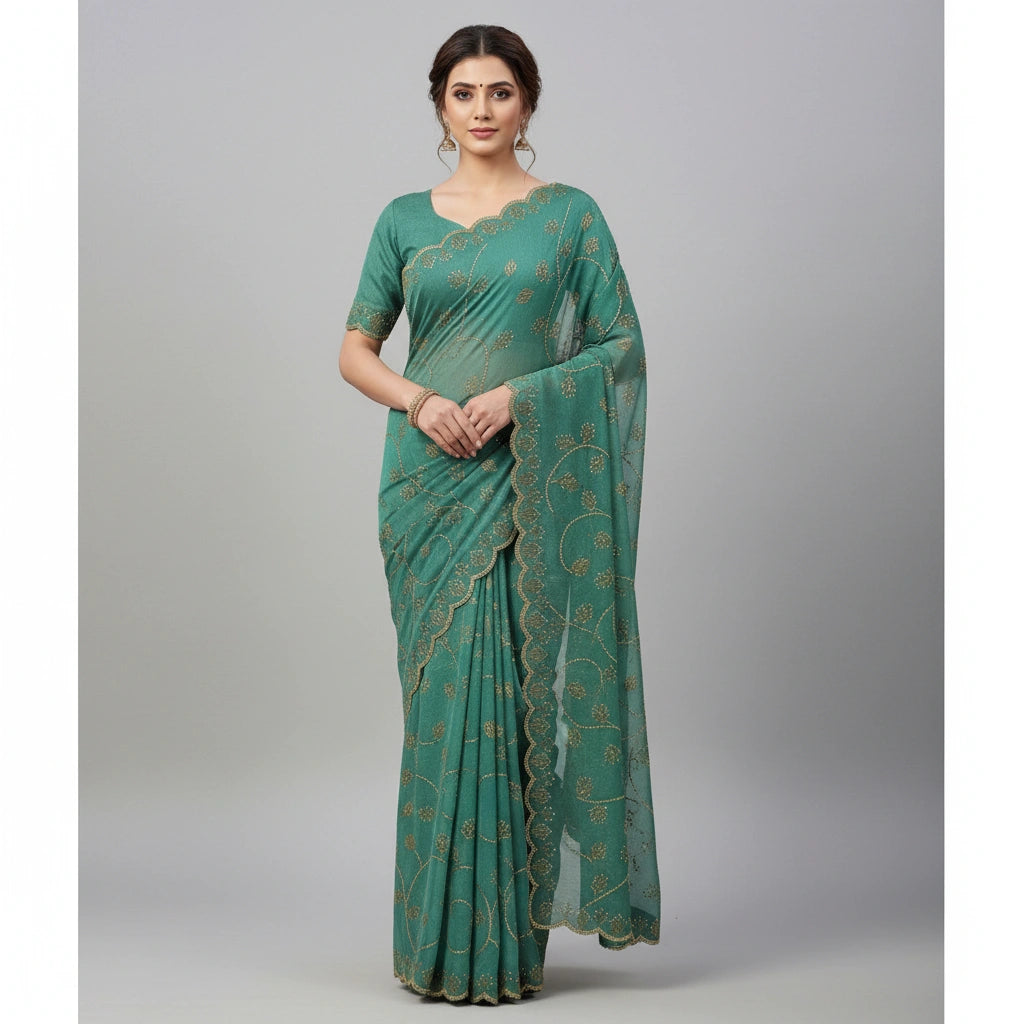 Embroidered Tissue Silk Saree with Traditional Motifs