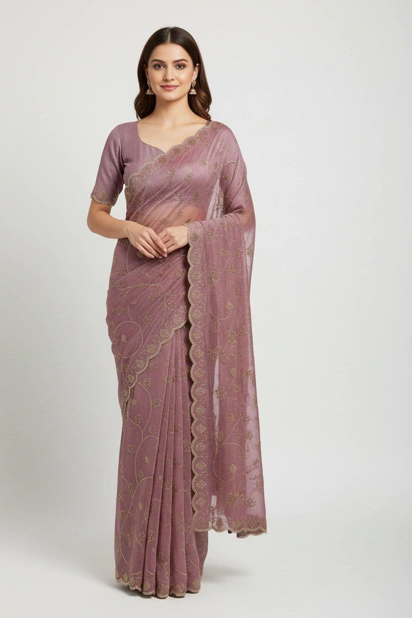 Embroidered Tissue Silk Saree with Traditional Motifs