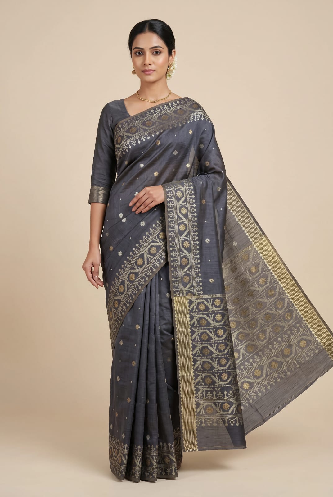 Woven Tussar Silk Chapa Weave Saree - Rangoli Sarees