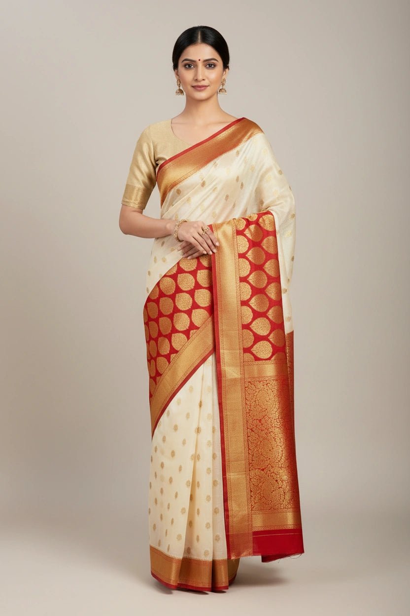 Heritage Cotton Linen Banarasi Saree - Rangoli Sarees
