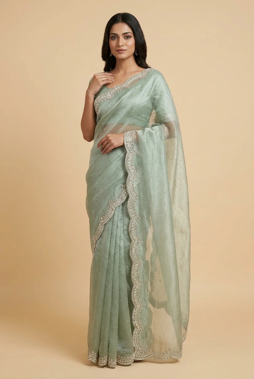 Crush Tissue Embroidered Saree for Festive Evening