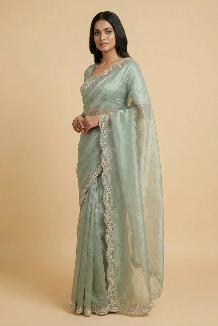 Crush Tissue Embroidered Saree for Festive Evening