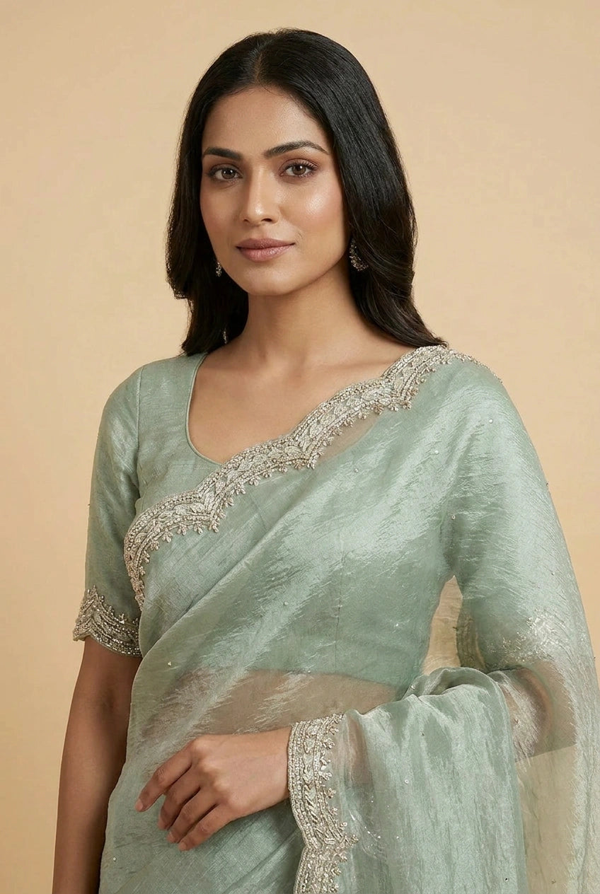 Crush Tissue Embroidered Saree for Festive Evening