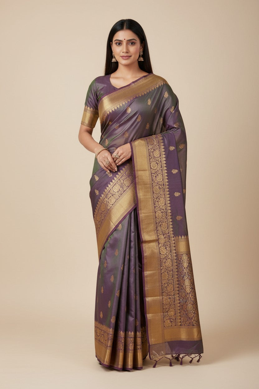 Handcrafted Pure Silk Katan South Indian Woven Silk Saree - View 4 | Rangoli