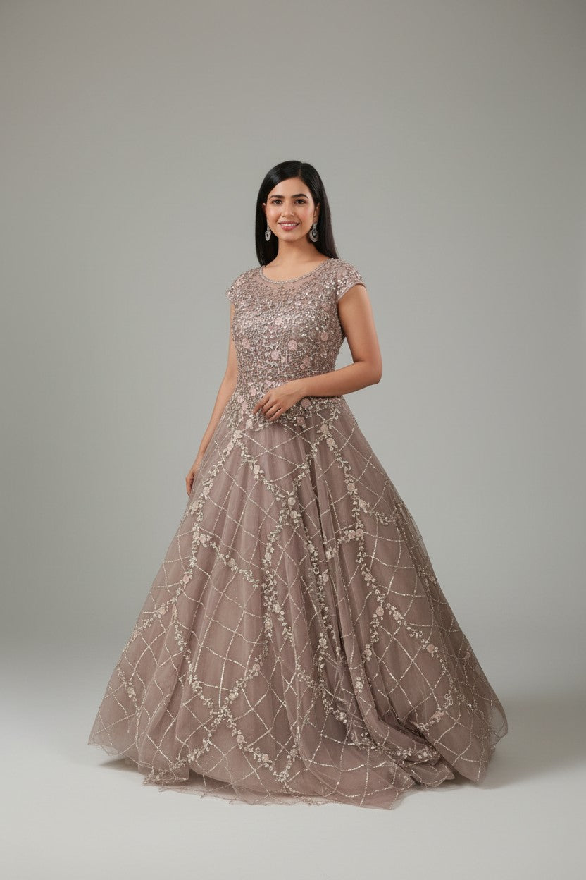 Premium Embroidered Net Suit Gown | Rangoli