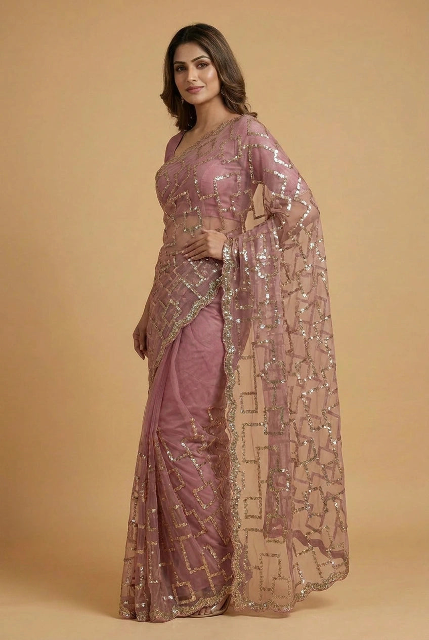 Mehendi Net Embroidered Saree for Wedding and Sangeet