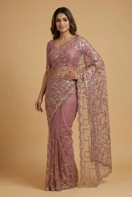 Mehendi Net Embroidered Saree for Wedding and Sangeet