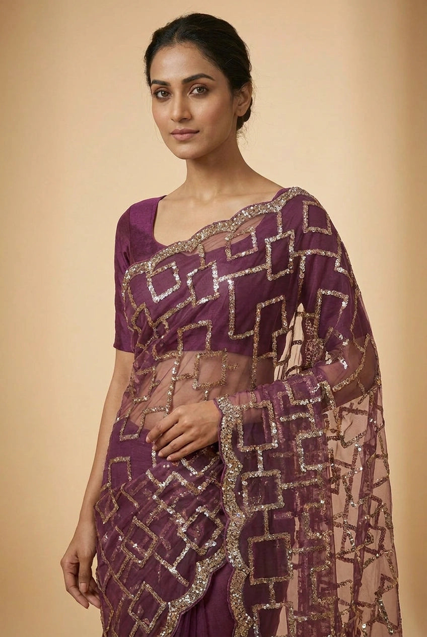 Mehendi Net Embroidered Saree for Wedding and Sangeet