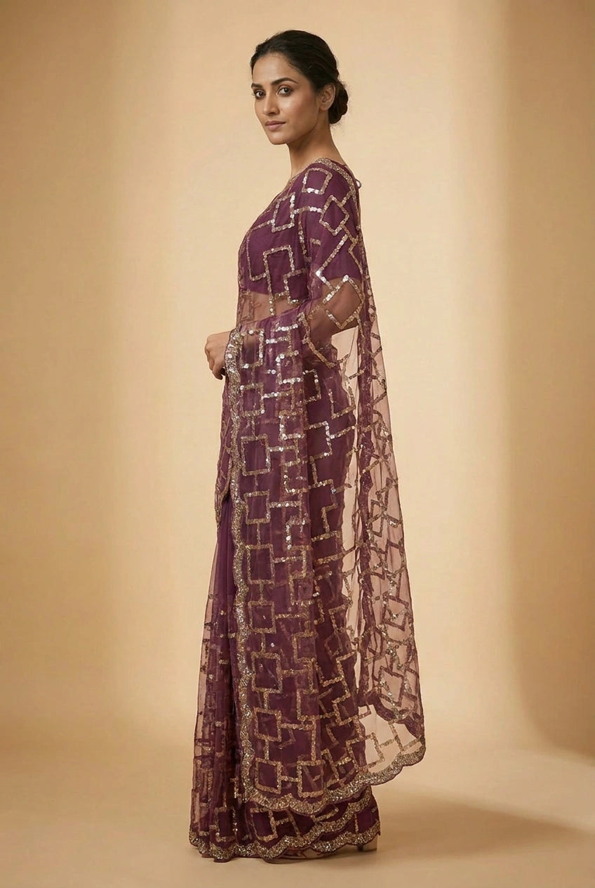 Mehendi Net Embroidered Saree for Wedding and Sangeet