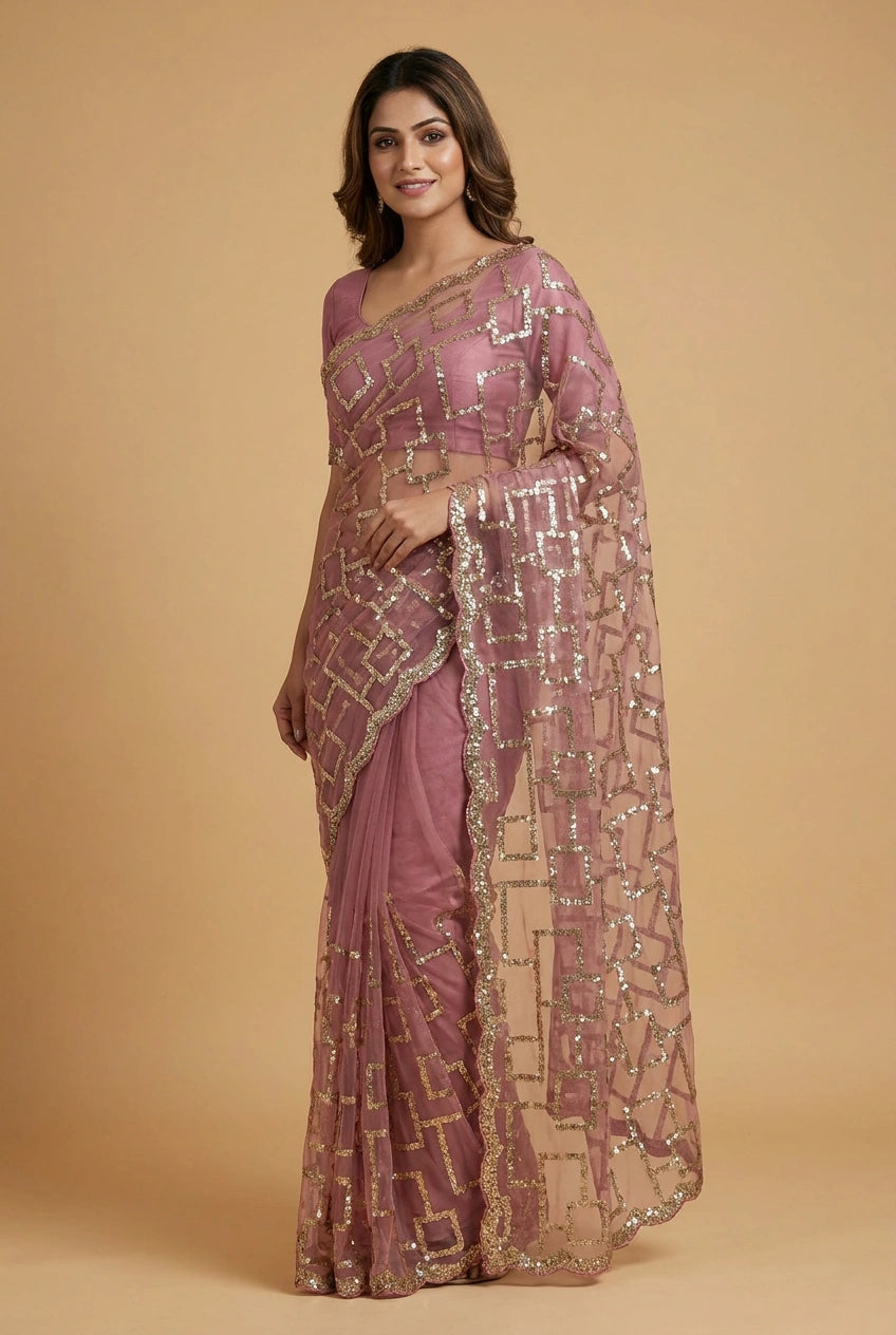 Mehendi Net Embroidered Saree for Wedding and Sangeet