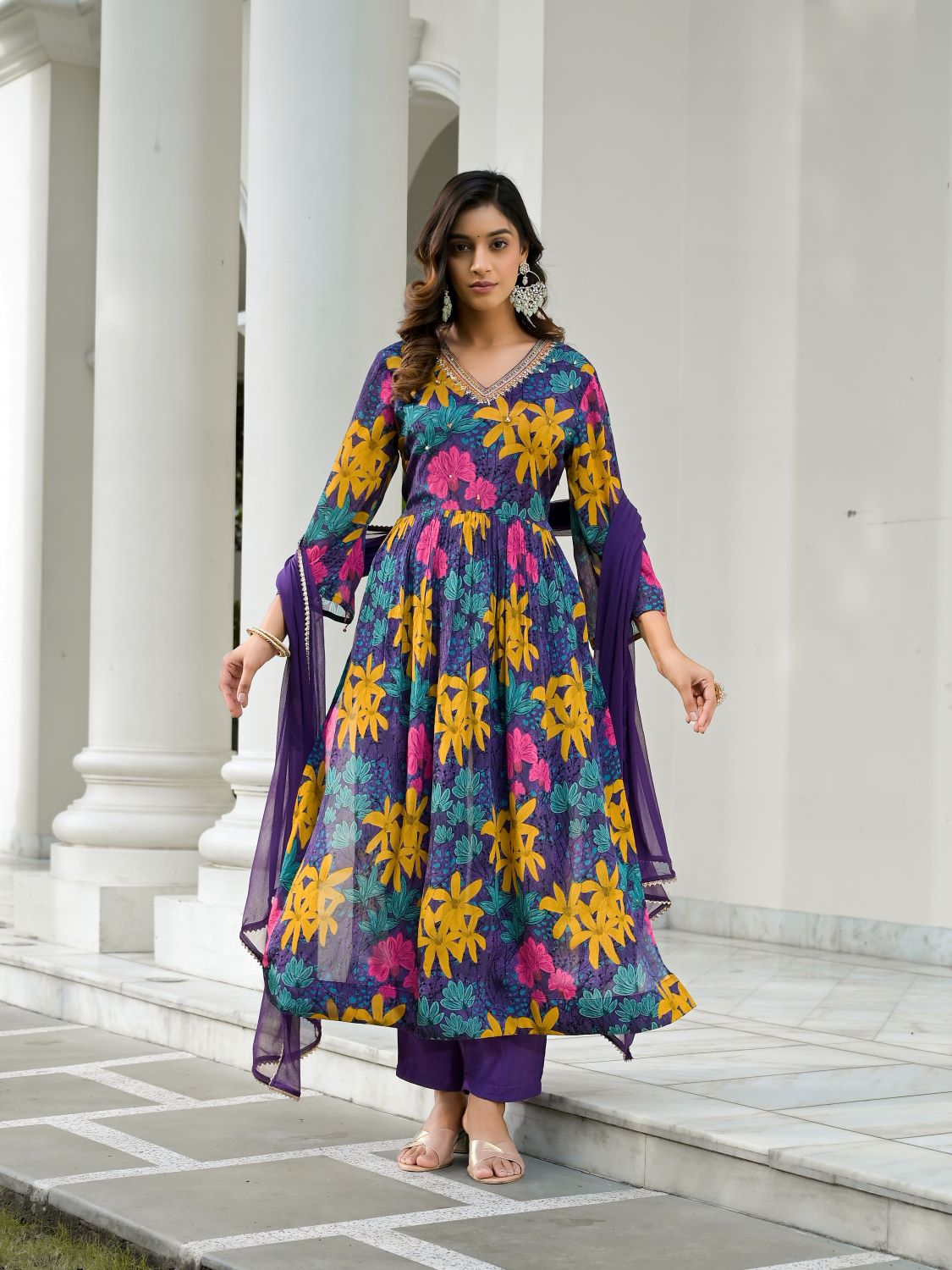 Purple Anarkali Suit Set