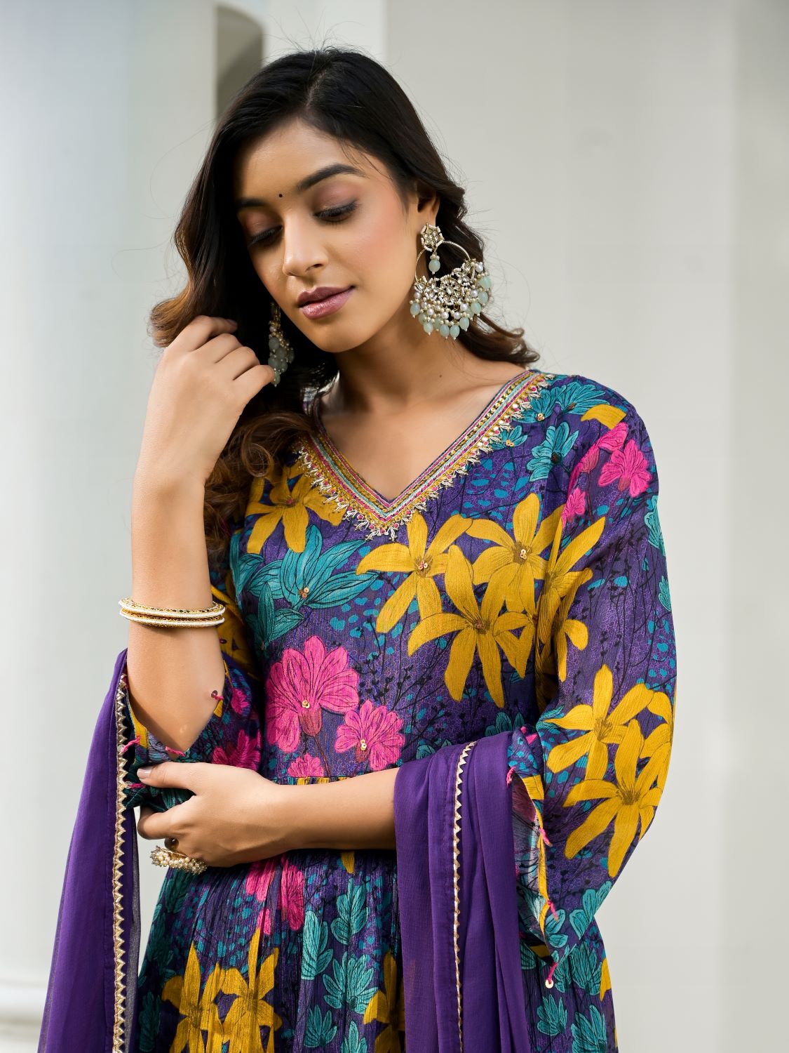 Purple Anarkali Suit Set