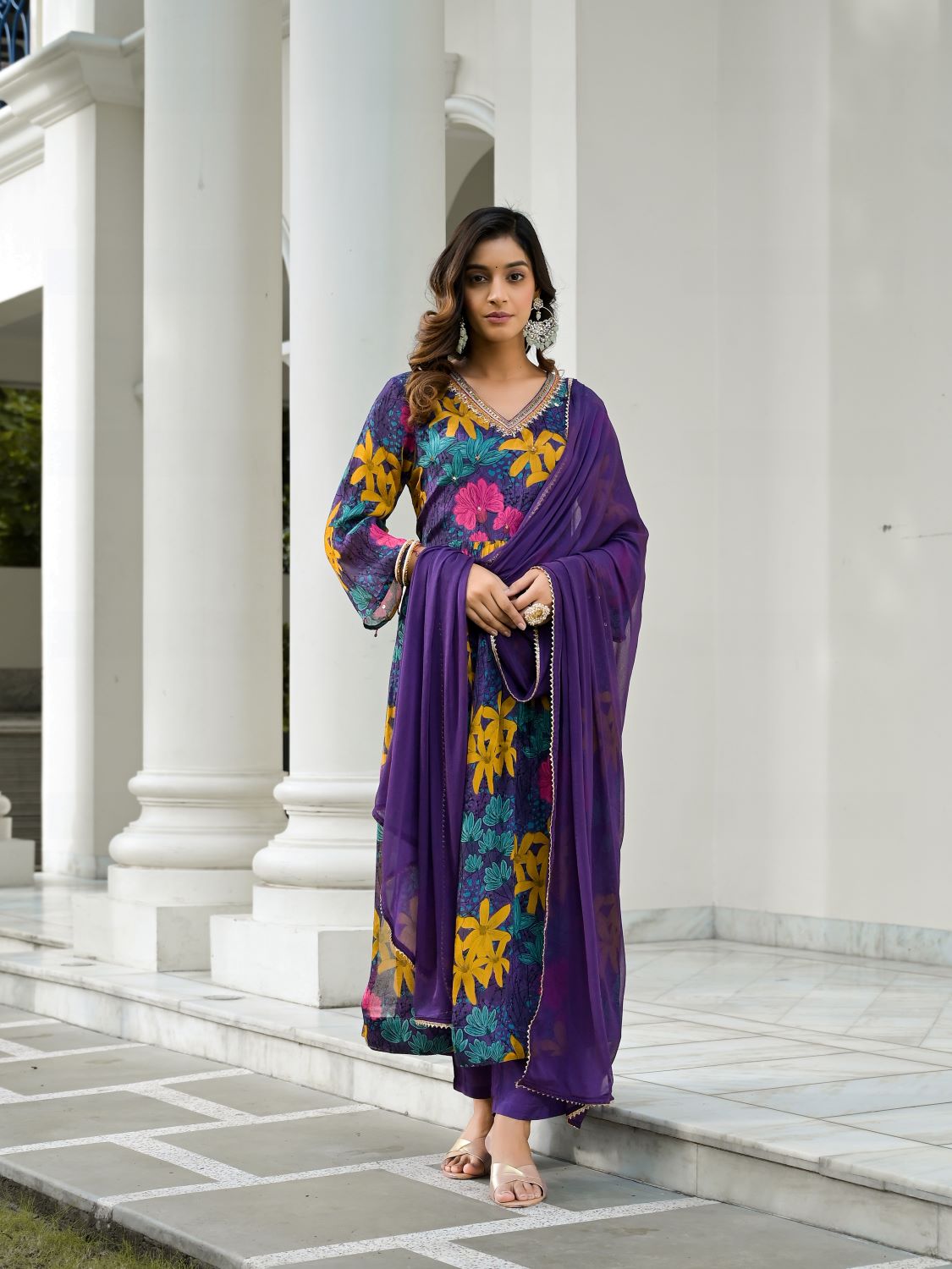 Purple Anarkali Suit Set