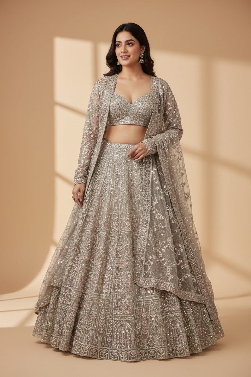 Artisan Embroidered Net Lehenga Choli Set | Rangoli