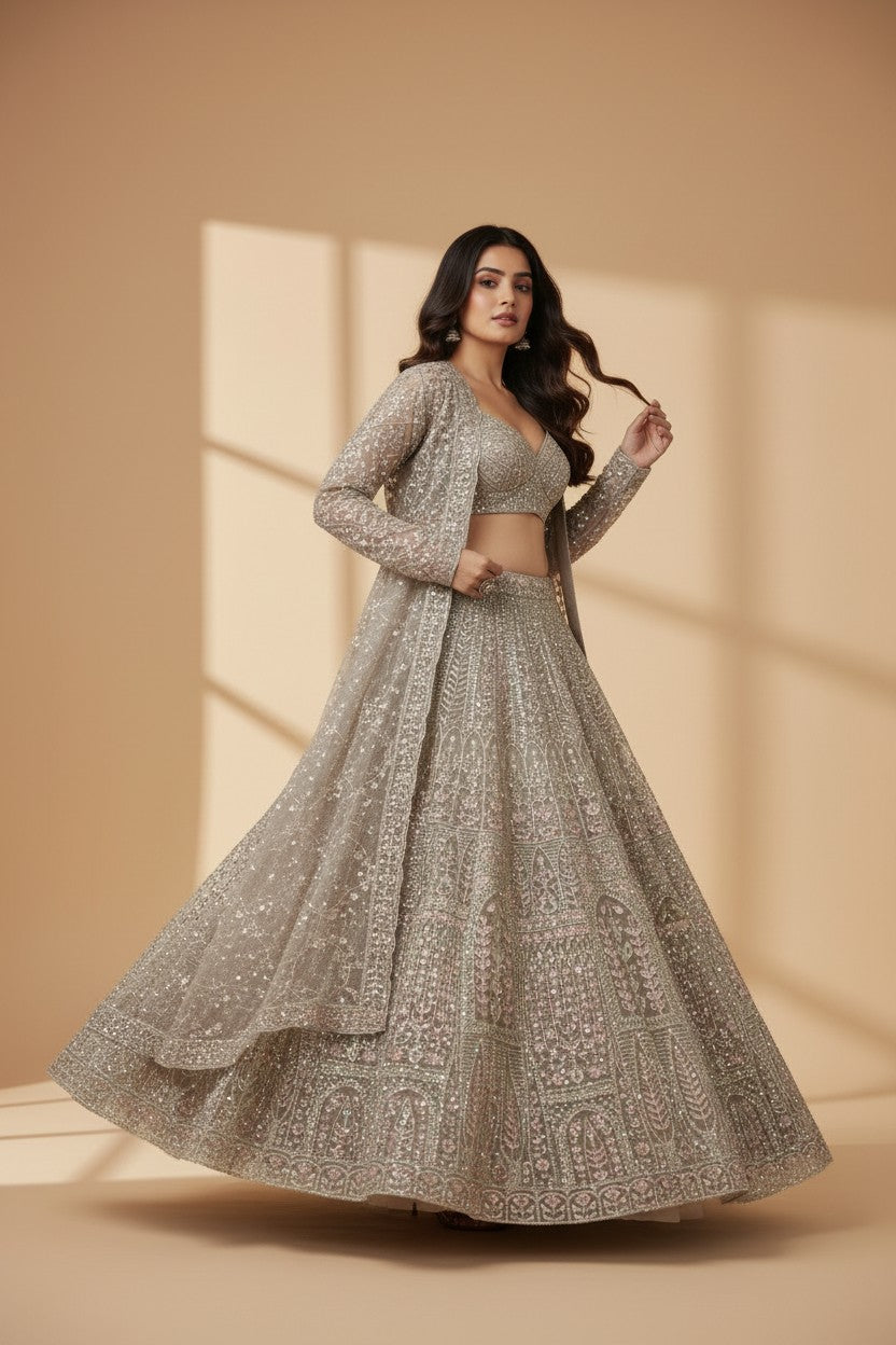 Artisan Embroidered Net Lehenga Choli Set - View 2 | Rangoli