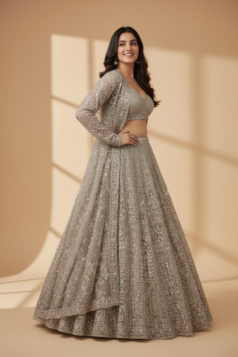 Artisan Embroidered Net Lehenga Choli Set - View 3 | Rangoli