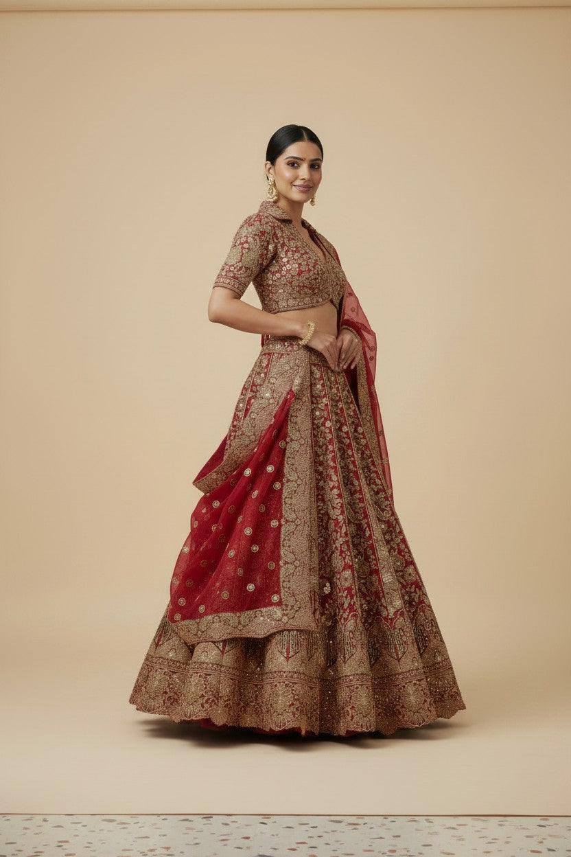 Bridal Embroidered Net Lehenga Choli Set - View 2 | Rangoli