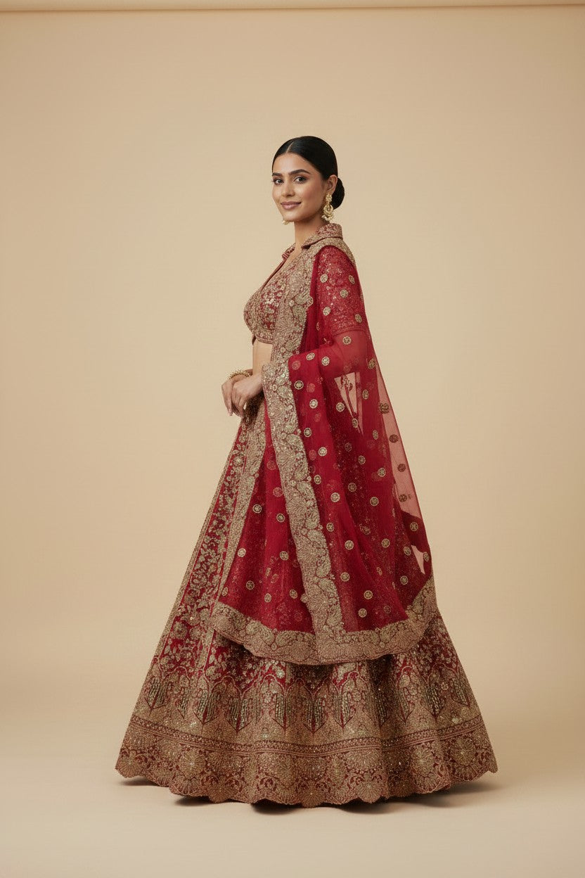 Bridal Embroidered Net Lehenga Choli Set - View 3 | Rangoli