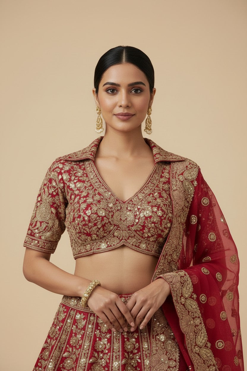 Bridal Embroidered Net Lehenga Choli Set - View 4 | Rangoli